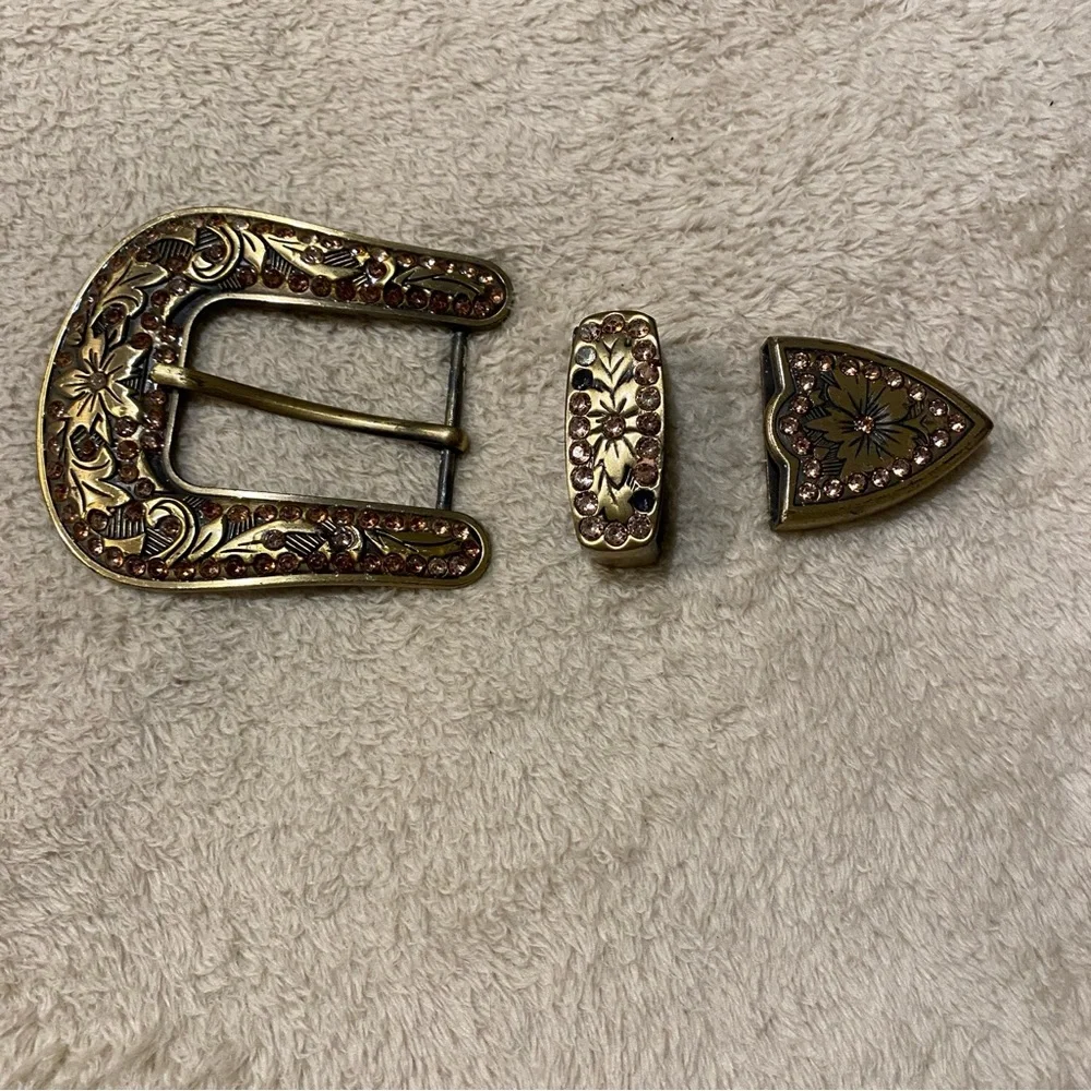 Antique Gold Bling Belt Buckle Set cowgirl glam western chic rodeo ranch festiva